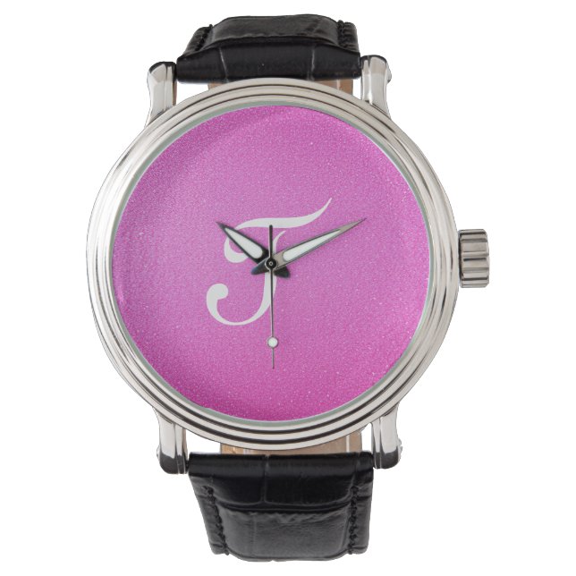Elegant Monogram roze glitter Horloge (Voorkant)