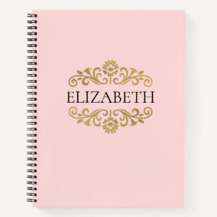 Elegant Monogram Roze Goud Kantoor School Notitieb Notitieboek