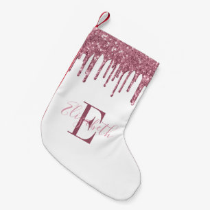 Elegant Monogram Roze Nep Glitter Druppels Kleine Kerstsok