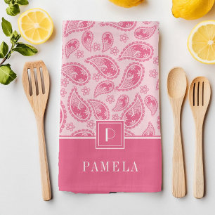 Elegant monogram roze patroon theedoek