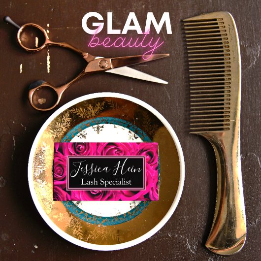 Elegant Monogram Roze Rose Salon Visitekaartje