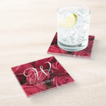 Elegant monogram roze rozen Onderzetter van glas