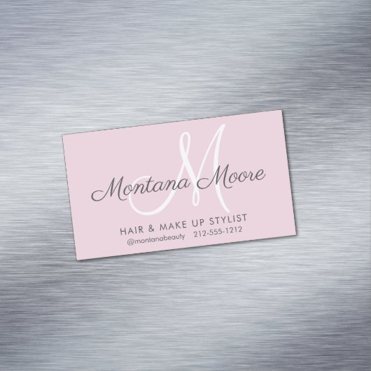 Elegant monogram roze Vul aan haarzout Magnetisch Visitekaartje (Voorbeeld)