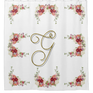 Elegant monogram Rozen ontwerp Douchegordijn