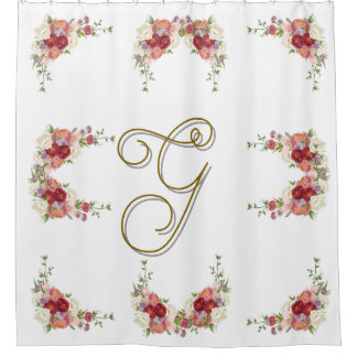 Elegant monogram Rozen ontwerp Douchegordijn
