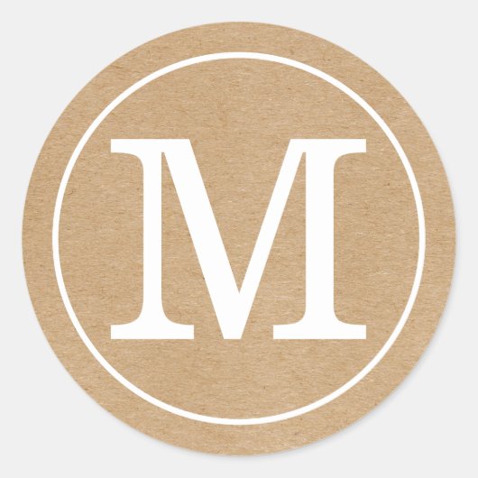 Elegant Monogram Rustic Kraft Ronde Sticker (Voorkant)
