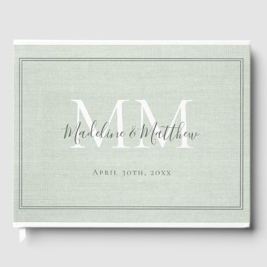 Elegant Monogram Rustic Sage Green Linen Wedding Gastenboek (Voorkant)