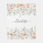 Elegant Monogram Rustiek Roos Bloemengroen Fleece Deken (Voorkant)