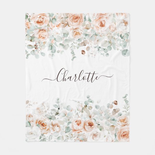 Elegant Monogram Rustiek Roos Bloemengroen Fleece Deken (Voorkant)