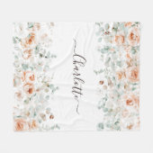 Elegant Monogram Rustiek Roos Bloemengroen Fleece Deken (Voorkant (Horizontaal))