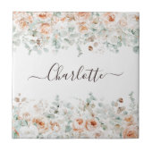 Elegant Monogram Rustiek Roos Bloemengroen Tegeltje (Voorkant)