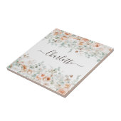 Elegant Monogram Rustiek Roos Bloemengroen Tegeltje (Zijkant)