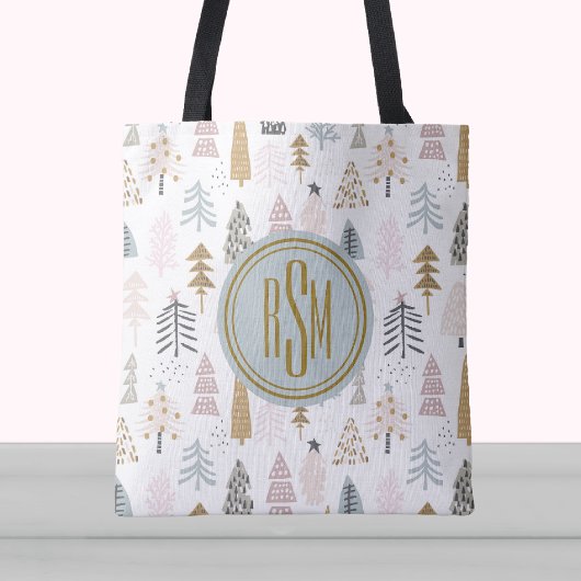 Elegant monogram, rustieke winterbomen schouder draagtas