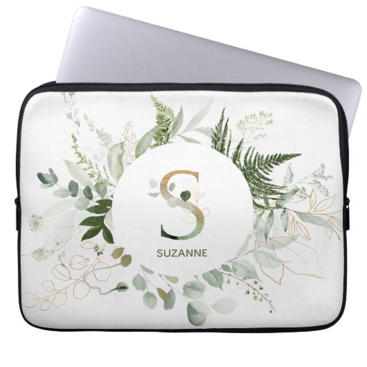 Elegant monogram S eucalyptuskrans Laptop Sleeve (Voorkant)