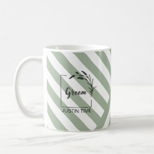 Elegant monogram Sage Green Striped Mok