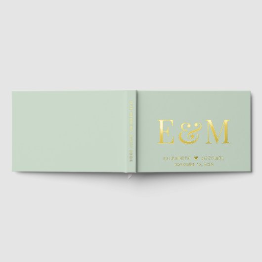 Elegant Monogram Sage Green Wedding Gastenboek (Volledig)