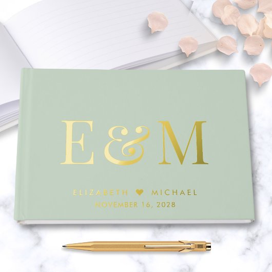 Elegant Monogram Sage Green Wedding Gastenboek