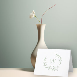 Elegant Monogram Sage Groene Bloem Bladeren Crest Bedankkaart