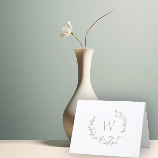 Elegant Monogram Sage Groene Bloem Bladeren Crest Bedankkaart