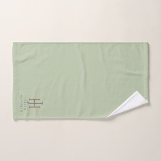 Elegant monogram salie groen bad handdoek (Handdoek)