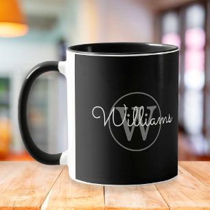 Elegant Monogram Schrift Naam Zwart En Grijs Mok