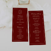 Elegant Monogram Schrift Wijn Rood Trouwceremonie Programma