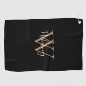 Elegant Monogram Script Black Gold White Golfhanddoek (Horizontaal)