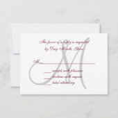 Elegant Monogram Script Bourgondië Grijs Bruiloft  RSVP Kaartje (Achterkant)