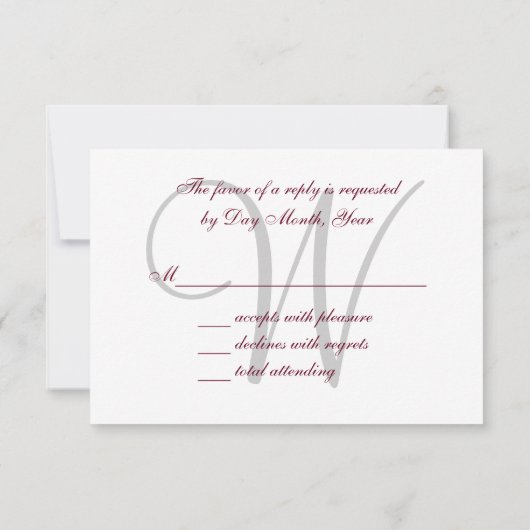 Elegant Monogram Script Bourgondië Grijs Bruiloft  RSVP Kaartje (Achterkant)