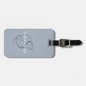 Elegant Monogram Script Dusty Blue Cute Leather Bagagelabel (Voorkant horizontaal)