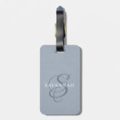 Elegant Monogram Script Dusty Blue Cute Leather Bagagelabel (Achterkant verticaal)