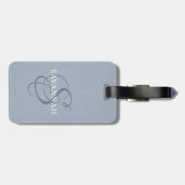Elegant Monogram Script Dusty Blue Cute Leather Bagagelabel (Achterkant horizontaal)