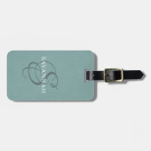 Elegant Monogram Script Dusty Green Cute Leather Bagagelabel (Voorkant horizontaal)