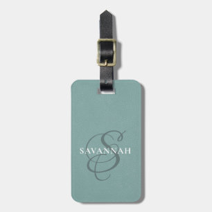 Elegant Monogram Script Dusty Green Cute Leather Bagagelabel