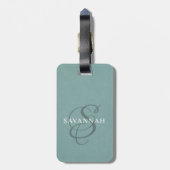 Elegant Monogram Script Dusty Green Cute Leather Bagagelabel (Achterkant verticaal)