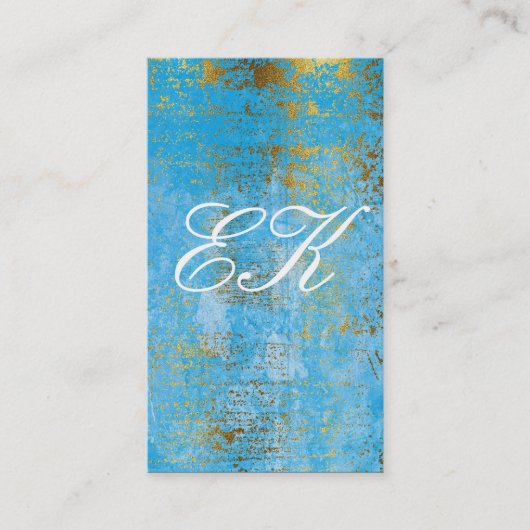Elegant Monogram Script Gold Grunge Blue Texture Visitekaartje (Voorkant)