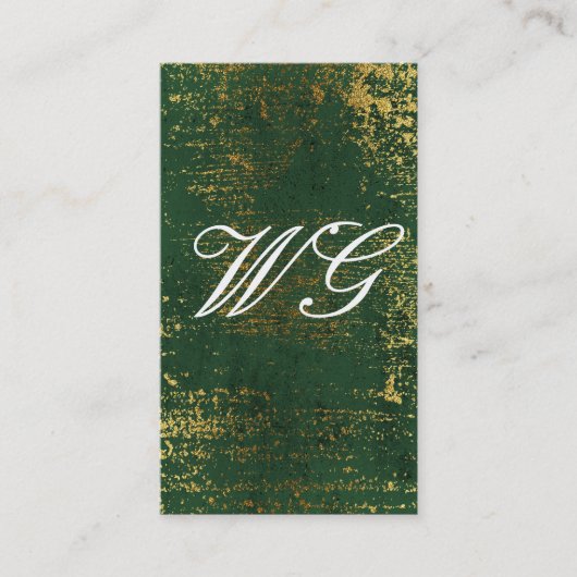 Elegant Monogram Script Goud Grunge Groene Textuur Visitekaartje (Voorkant)