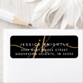 Elegant Monogram Script Initialen Black Gold Moder Etiket (Insitu)