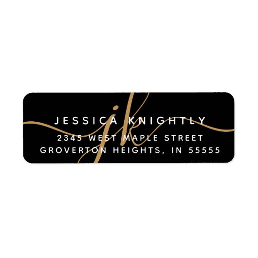 Elegant Monogram Script Initialen Black Gold Moder Etiket (Voorkant)