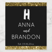 Elegant Monogram Script Modern Weddenschap Black G Wijn Etiket (Enkel label)