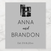 Elegant Monogram script Modern Wedding Black Grey Wijn Etiket (Enkel label)