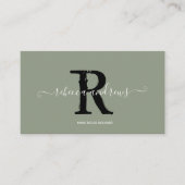 Elegant Monogram Script Naam Initiaal Sage Green Visitekaartje (Voorkant)