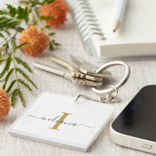 Elegant Monogram Script Naam Modern Sleutelhanger (Voorkant Rechts)