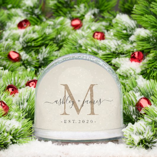 Elegant Monogram Script Name Custom Date Wedding Sneeuwbol (Kerstmis)