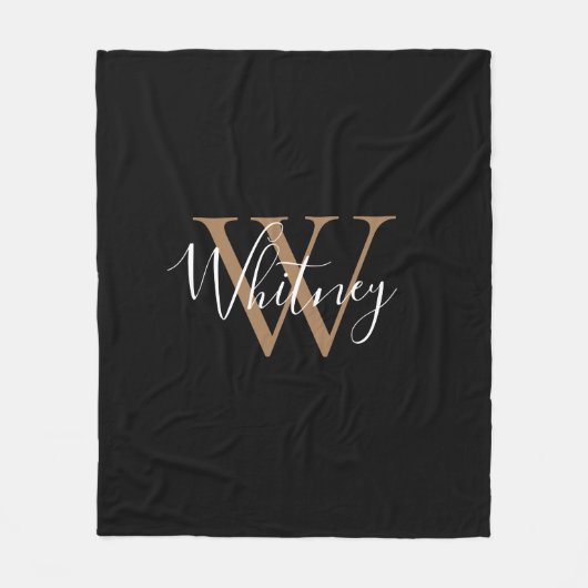 Elegant Monogram Script Name Gold Black Fleece Bl Deken (Voorkant)