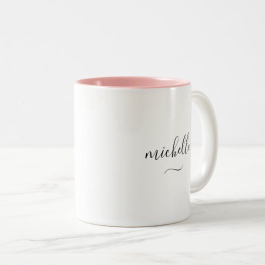 Elegant Monogram Script Name Swash Two-Tone Tweekleurige Koffiemok (Voorkant rechts)
