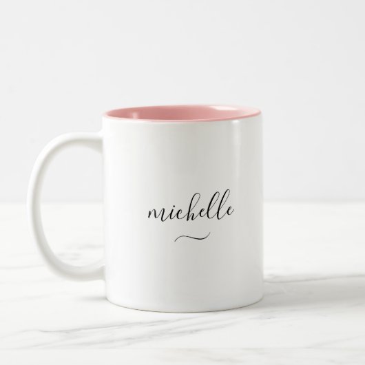 Elegant Monogram Script Name Swash Two-Tone Tweekleurige Koffiemok (Links)