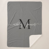 Elegant Monogram Script Namen Zwart Grijs Pas getr Sherpa Deken (Voorkant)
