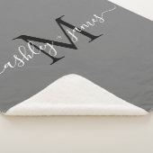 Elegant Monogram Script Namen Zwart Grijs Pas getr Sherpa Deken (3/4)