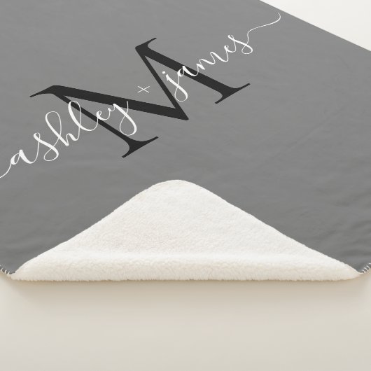 Elegant Monogram Script Namen Zwart Grijs Pas getr Sherpa Deken (3/4)